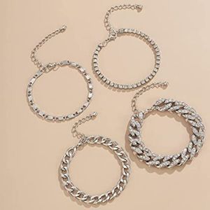 Kercisbeauty 4pcs Tennis Miami Cuban Link Chain Bracelet Set